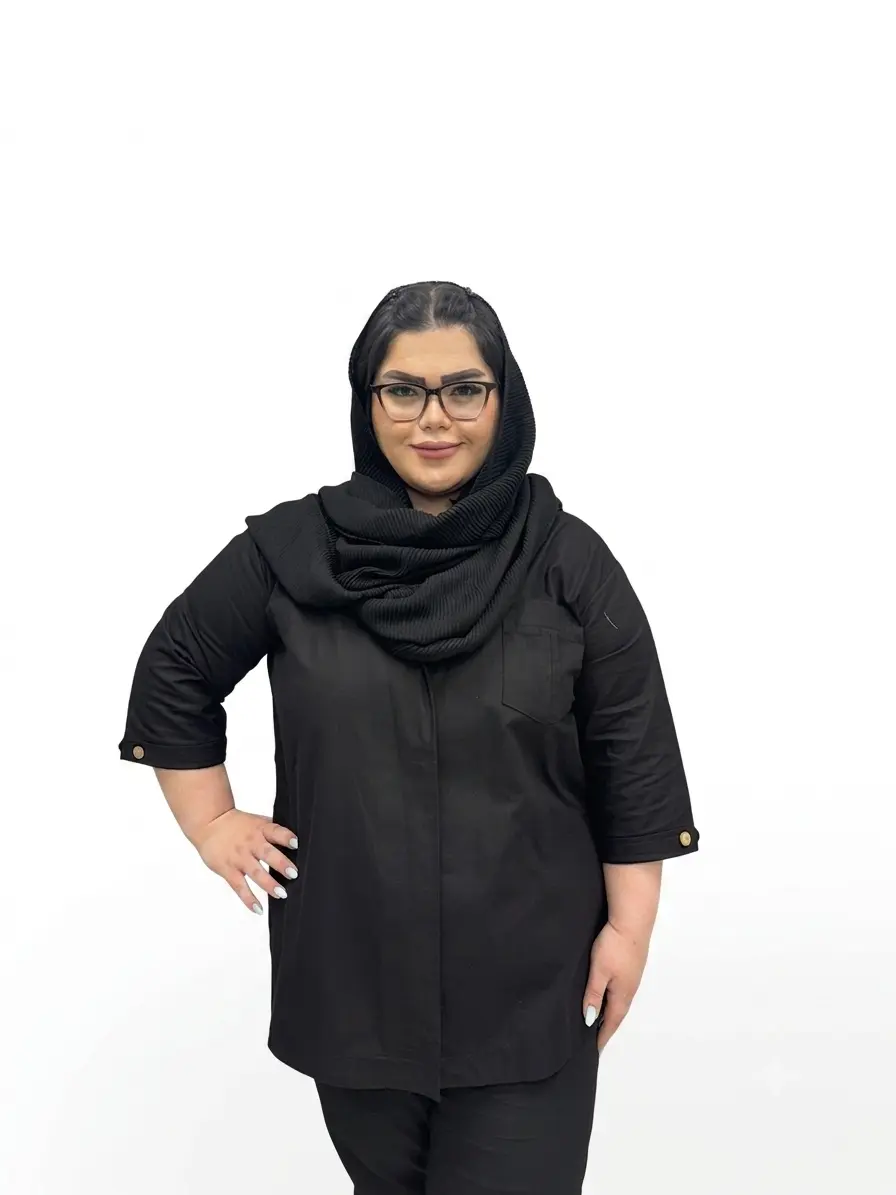 شومیز لینن سایز بزرگ زنانه مدل دو جیب مچ فلش